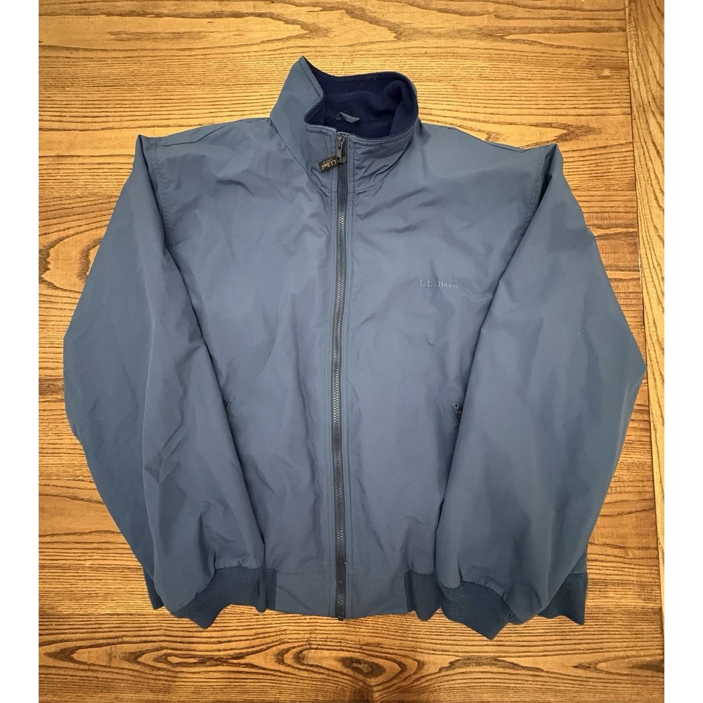 Vintage 90s LL Bean Men's 2XL Blue Three-Season Fleece Lined Nylon Bomber Jacket